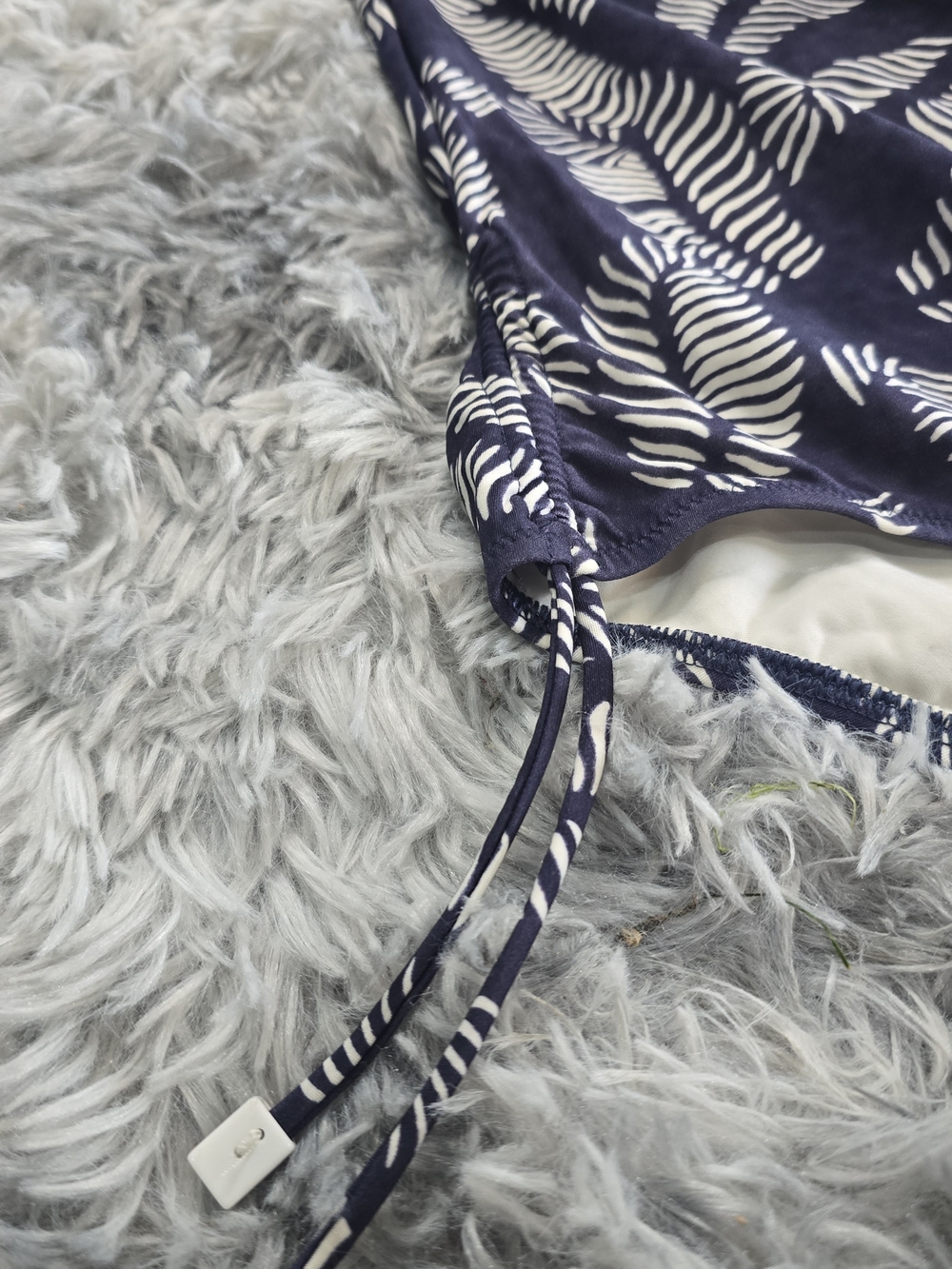 Navy Leaf-Print One-Piece Swimsuit With Tie Details - Picture 4 of 11